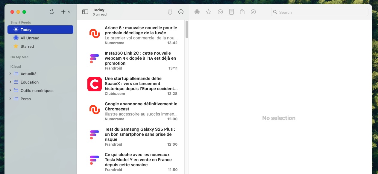 Capture d'écran de l'application NetNewsWire sur Mac